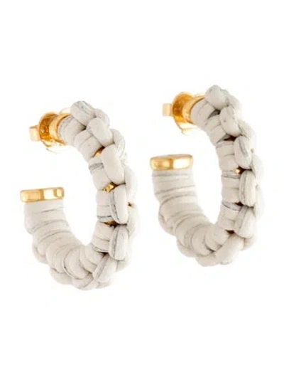 Pre-owned Kate Spade Leather Hoop Earrings In White