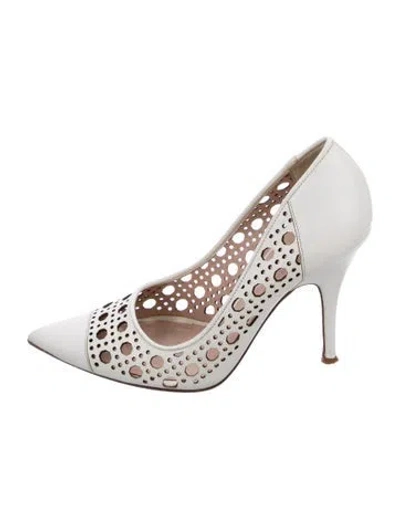 Pre-owned Kate Spade Leather Lasercut Accents Pumps In White