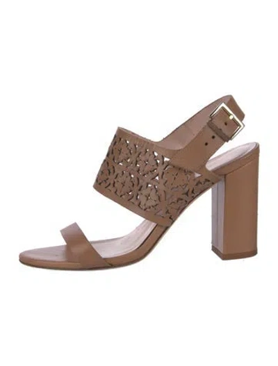 Pre-owned Kate Spade Leather Lasercut Accents Slingback Sandals In Brown