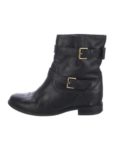 Pre-owned Kate Spade Leather Moto Boots In Black