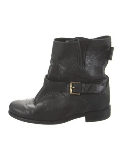 Pre-owned Kate Spade Leather Moto Boots In Black