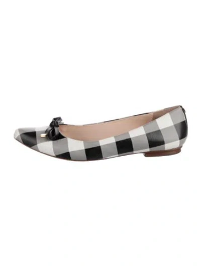 Pre-owned Kate Spade Leather Plaid Print Ballet Flats In Black/grey/white