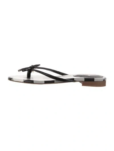 Pre-owned Kate Spade Leather Plaid Print Flip Flops In Black/grey