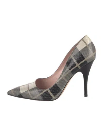 Pre-owned Kate Spade Leather Plaid Print Pumps In Grey