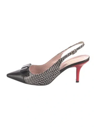 Pre-owned Kate Spade Leather Polka Dot Print Slingback Pumps In Black/white