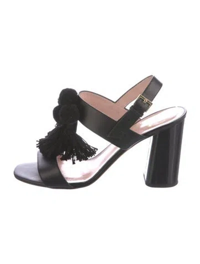 Pre-owned Kate Spade Leather Pom-pom Embellishments Slingback Sandals In Black