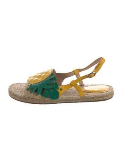 Pre-owned Kate Spade Leather Printed Espadrilles In Yellow