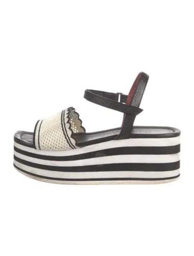 Pre-owned Kate Spade Leather Printed Slingback Sandals In Black