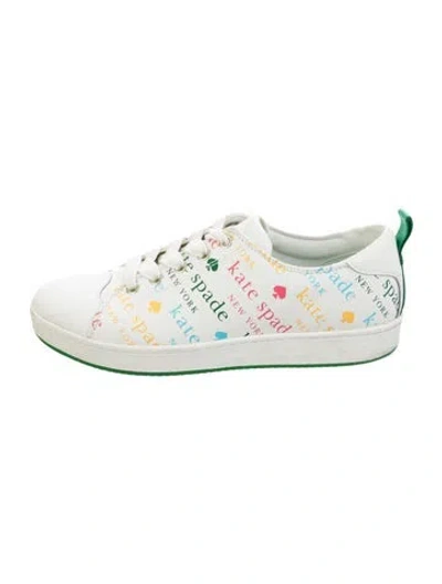 Pre-owned Kate Spade Leather Printed Sneakers In White