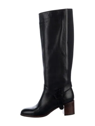 Pre-owned Kate Spade Leather Riding Boots In Black