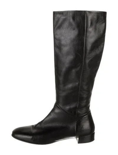 Pre-owned Kate Spade Leather Riding Boots In Black