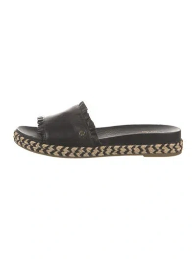Pre-owned Kate Spade Leather Ruffle Embellishment Slides In Black