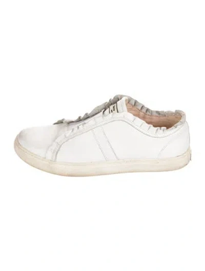 Pre-owned Kate Spade Leather Ruffle Embellishment Sneakers In White