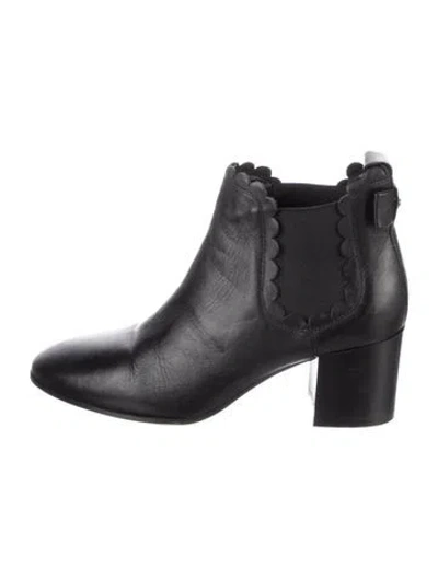 Pre-owned Kate Spade Leather Scalloped Accent Chelsea Boots In Black