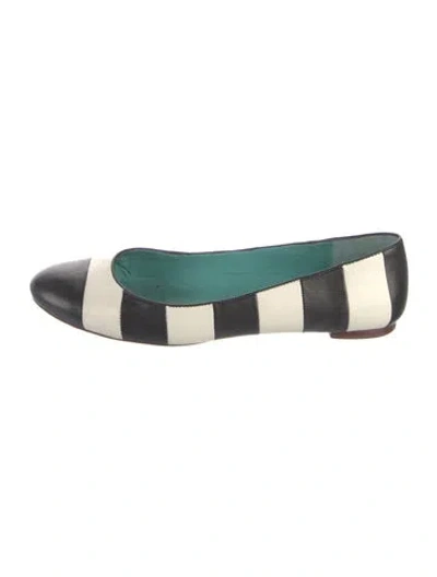 Pre-owned Kate Spade Leather Striped Ballet Flats In Black