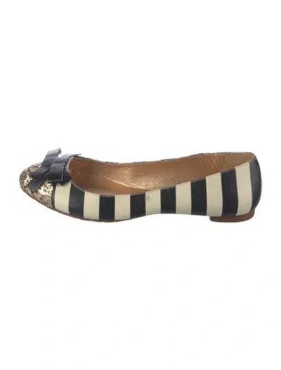 Pre-owned Kate Spade Leather Striped Ballet Flats In Black/metallic/white