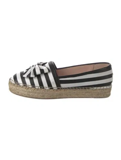 Pre-owned Kate Spade Leather Striped Espadrilles In Black/neutrals/white