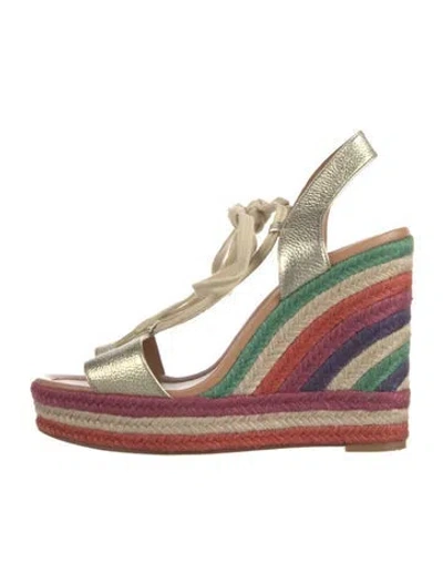Pre-owned Kate Spade Leather Striped Espadrilles In Gold