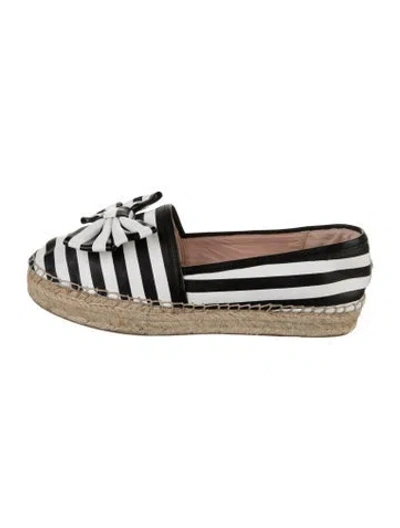 Pre-owned Kate Spade Leather Striped Espadrilles In White
