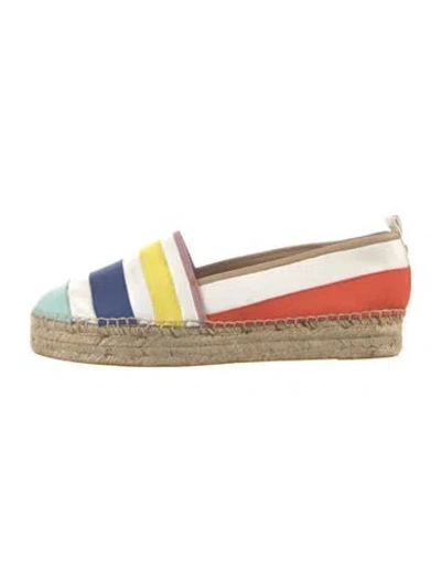 Pre-owned Kate Spade Leather Striped Espadrilles In White