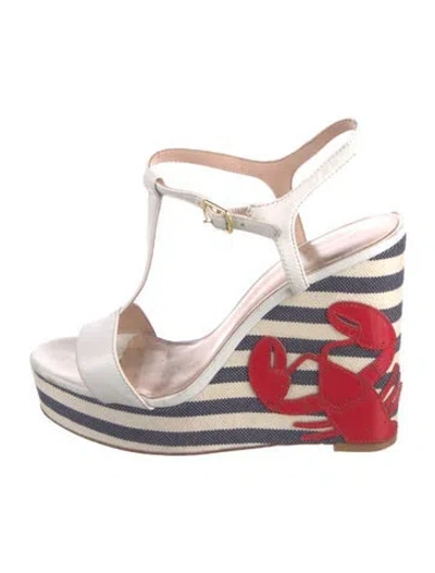 Pre-owned Kate Spade Leather Striped Espadrilles In White