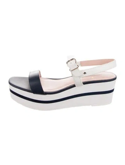Pre-owned Kate Spade Leather Striped Slingback Sandals In White