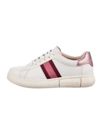 Pre-owned Kate Spade Leather Striped Sneakers In White