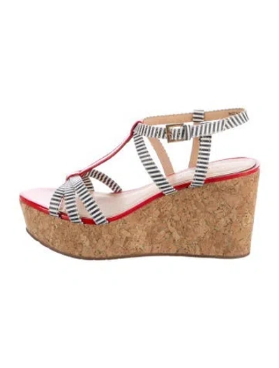 Pre-owned Kate Spade Leather Striped T-strap Sandals In Red/white