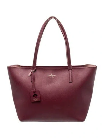 Pre-owned Kate Spade Leather Tote Large In Burgundy