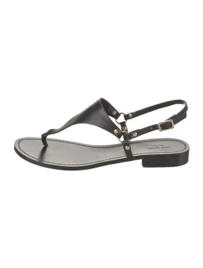 Pre-owned Kate Spade Leather T-strap Sandals In Black