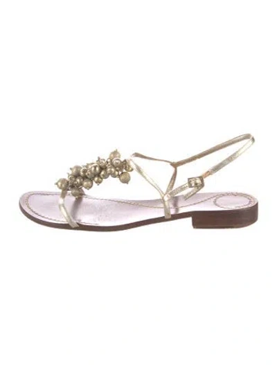 Pre-owned Kate Spade Leather T-strap Sandals In Gold
