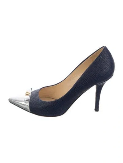 Pre-owned Kate Spade Leather Tweed Pattern Pumps In Blue
