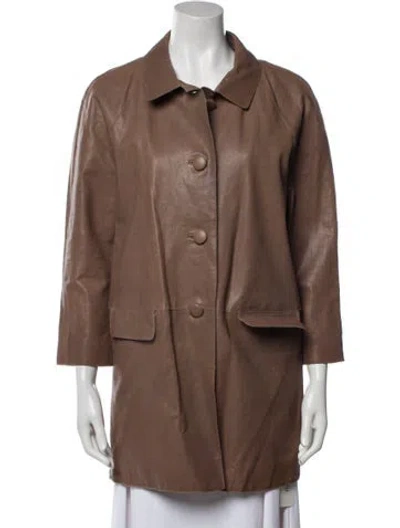 Pre-owned Kate Spade Leather Utility Jacket In Brown
