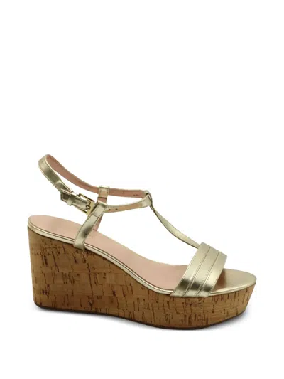 Pre-owned Kate Spade Leather Wedge Sandals In Gold