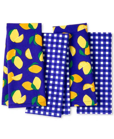 Kate Spade Lemon Party And Spring Gingham Kitchen Towel 4-pack In Navy Blue,yellow