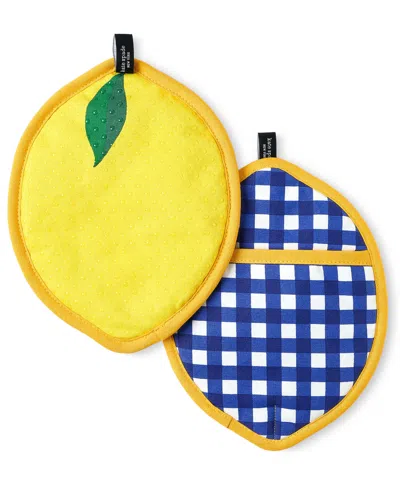Kate Spade Lemon Party And Spring Gingham Pot Holder 2-pack In Navy Blue,yellow