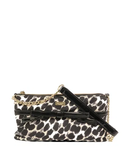 Pre-owned Kate Spade Leopard-print Bow Shoulder Bag In Black