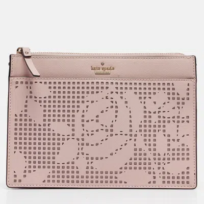 Pre-owned Kate Spade Light Pink Perforated Leather Cameron Street Clarise Clutch Bag