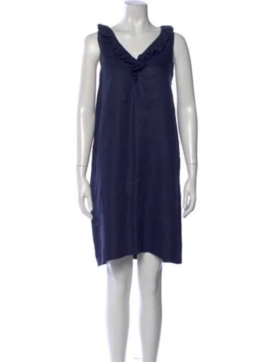 Pre-owned Kate Spade Linen Knee-length Dress In Blue