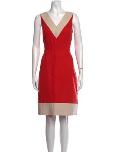 Pre-owned Kate Spade Linen Knee-length Dress In Neutrals/red