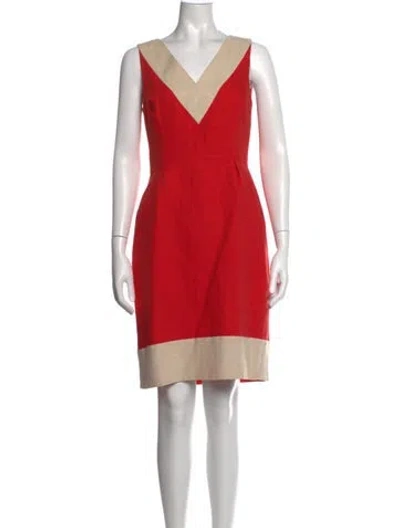 Pre-owned Kate Spade Linen Knee-length Dress In Neutrals/red