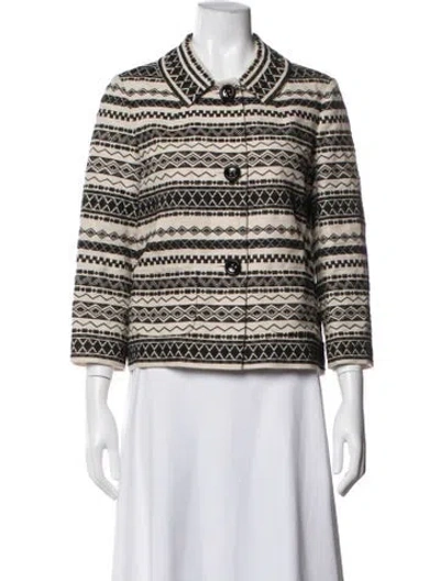 Pre-owned Kate Spade Linen Patterned Jacket In Black/neutrals