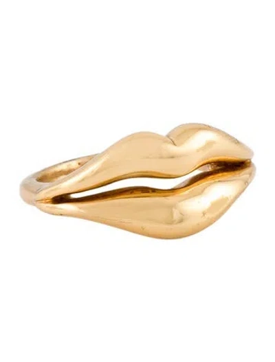 Pre-owned Kate Spade Lip Statement Ring In Gold