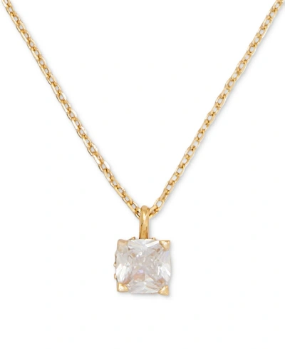 Kate Spade Little Luxuries Gold-tone Pave & Crystal Square Pendant Necklace, 16" + 3" Extender In Clear,gold.