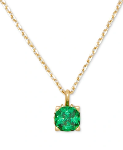 Kate Spade Little Luxuries Gold-tone Pave & Crystal Square Pendant Necklace, 16" + 3" Extender In Green