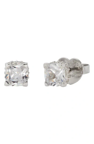 Kate Spade Little Luxuries 6mm Square Studs In Clear/silver
