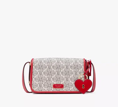 Kate Spade Liv Spade Flower Coated Canvas Small Flap Crossbody In Cherry Rouge