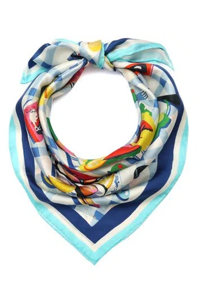 Kate Spade Lobster Lunch Silk Square Scarf In Blue