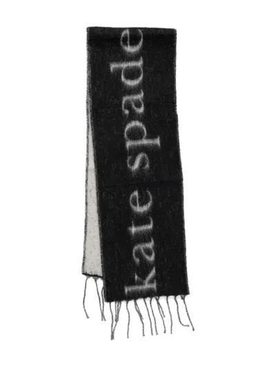 KATE SPADE LOGO-EMBELLISHMENT FRINGED-EDGES SCARF