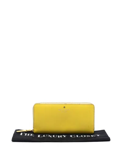 Pre-owned Kate Spade Logo-accent Zip-around Wallet In Yellow